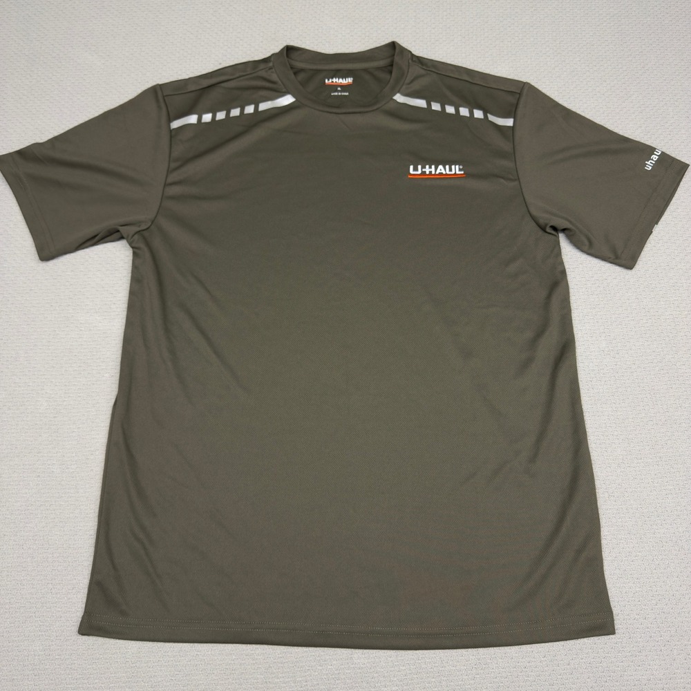 UHaul Shirt Mens XL Brown Reflective Embroidered Logo Work Tee Short Sleeve
